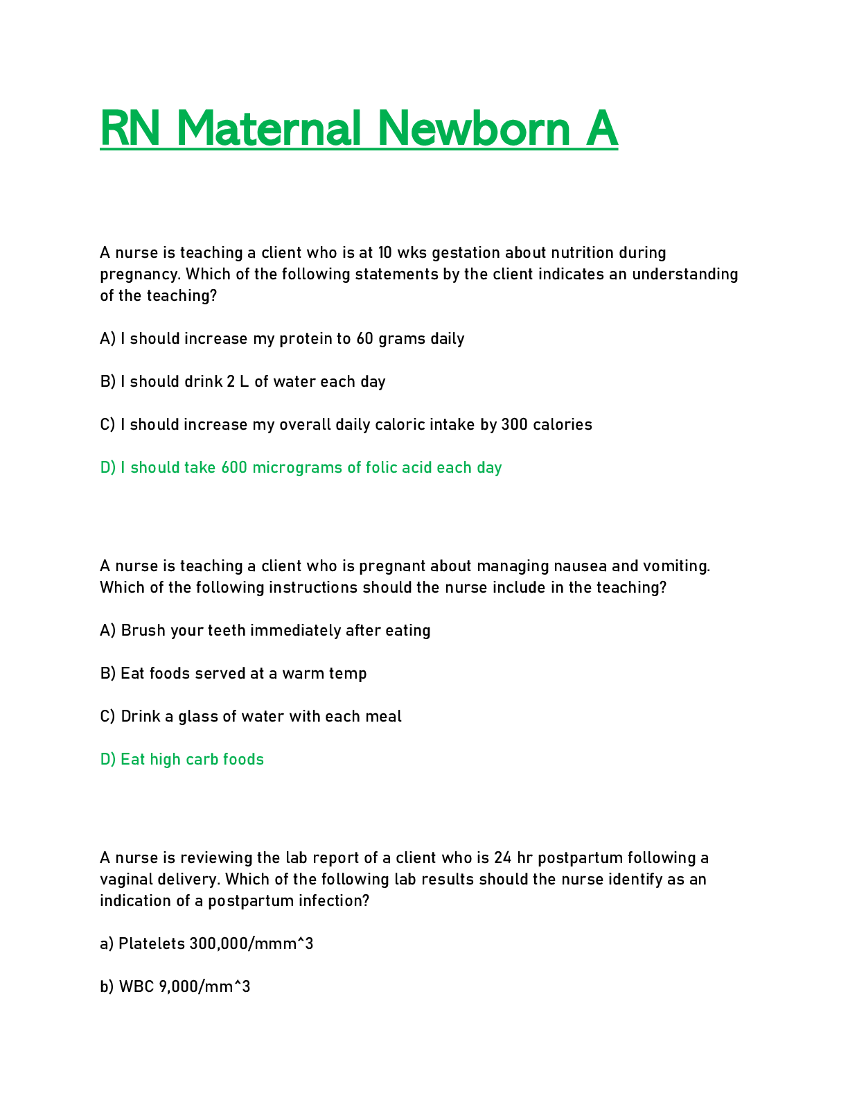 Preview image of RN Maternal Newborn A (Graded A) document